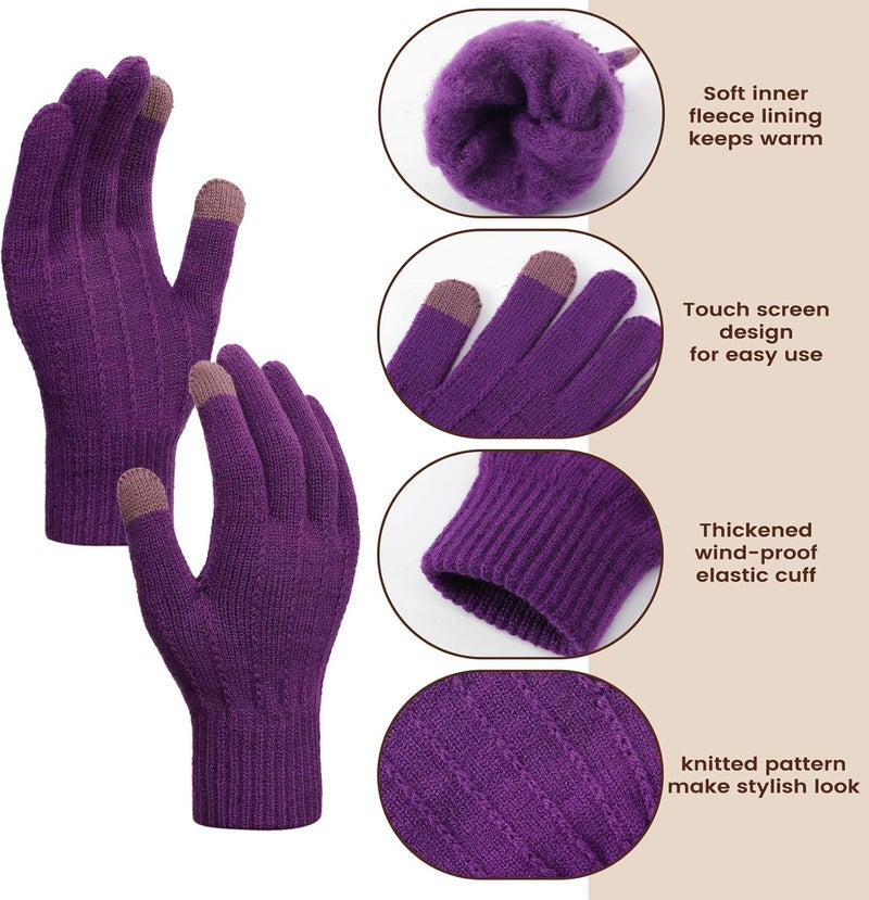 Premillow Women Winter Hat Beanie+Long Scarf+Touch Screen Gloves Set, Warm Clothes Set with Knit Fleece Lined for Women/Men Winter - Image 4